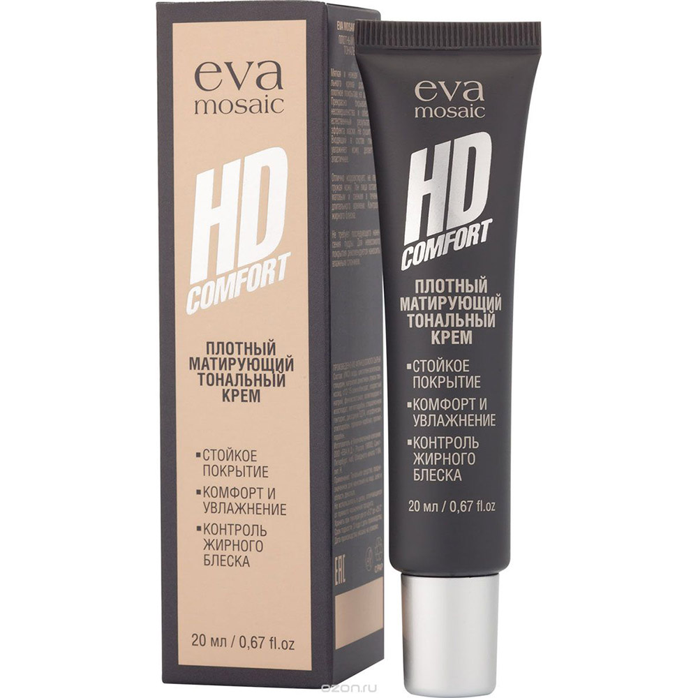 Плотный матирующий тональный крем EVA MOSAIC HD Comfort, тон 01-Фарфор ...